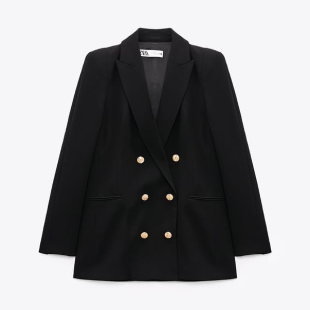 ZARA Black Double Breasted Gold Buttons Blazer